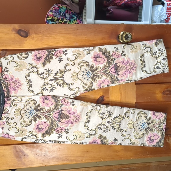 PINK TARTAN* Made in Canada faux back pkt w/ belt loops brocade pants - Picture 1 of 9